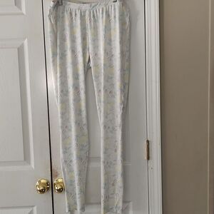 Nanette Lepore white gray yellow blue lace side trim lounge resort pj pants Sz M